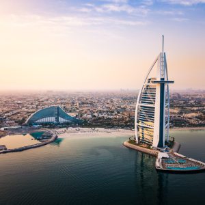 Dubai seaside skyline and Burj Al Arab luxury hotel aerial view at sunrise  300x300 - Paquetes