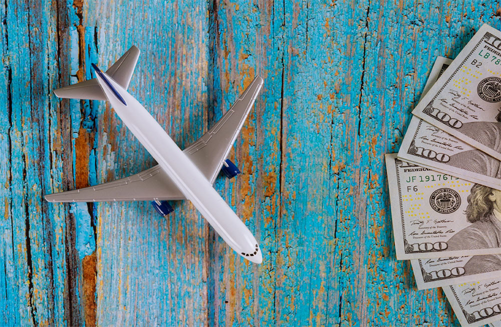 Airplane with Money Tickets, Travel Savings Representation
