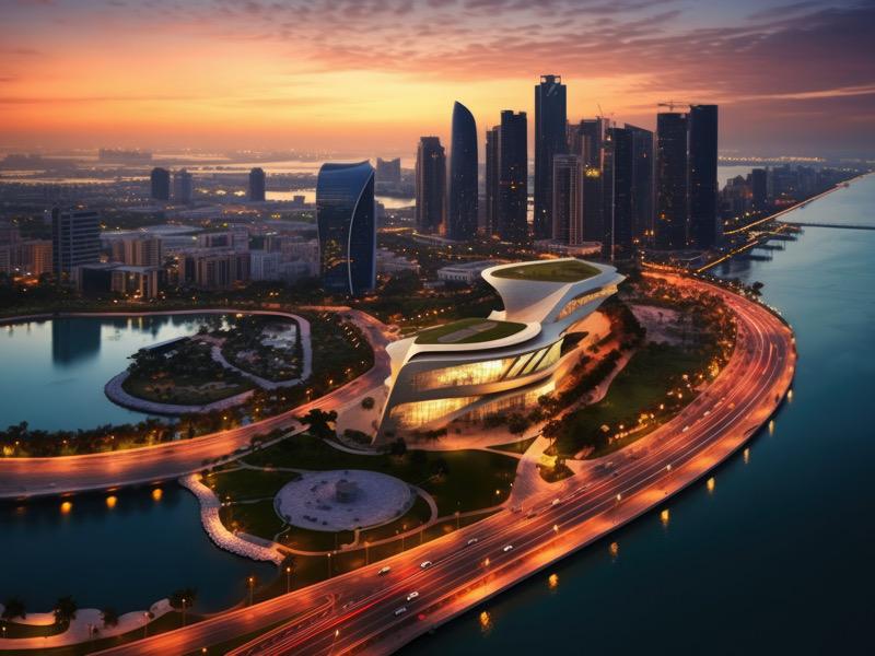 Vista panorámica del desierto de Dubái al atardecer con dunas de arena dorada