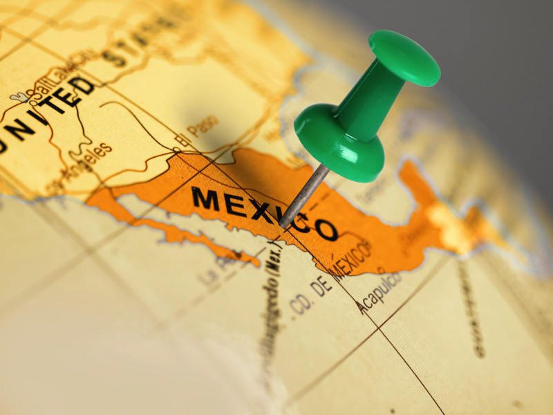Location Mexico. Green pin on the map.