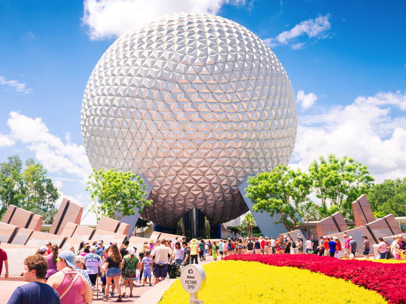 ORLANDO, USA - JUNE 22, 2018 - EPCOT Center Walt Disney World, Sphere Entrance Gate